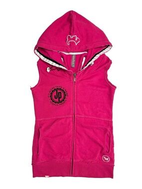 Y2K 2000s Joshua Perets Hot Pink Sleeveless Hoodie with Embroidered Logo